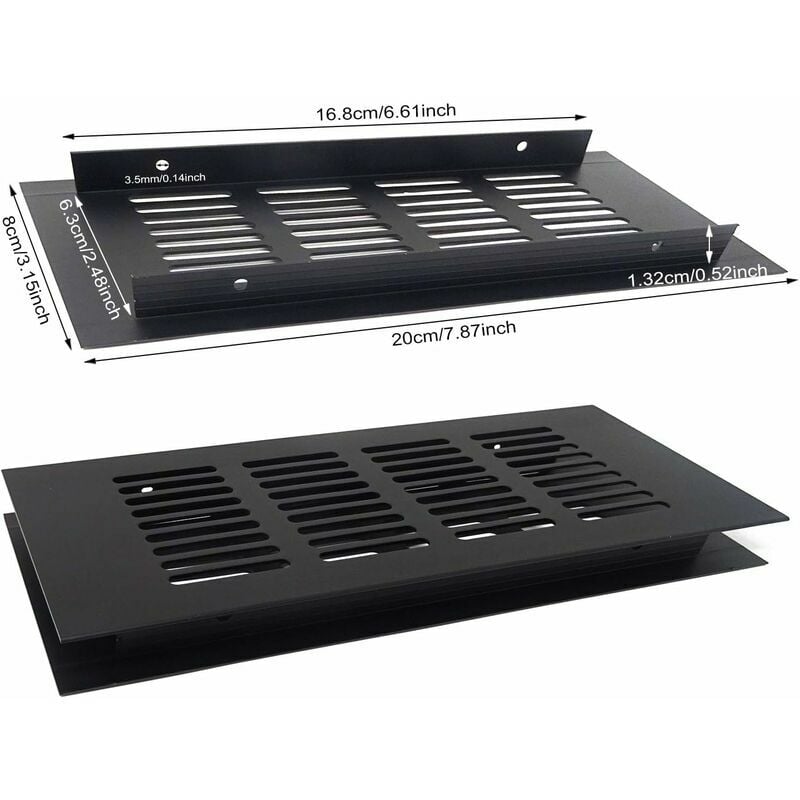 Lot De 4 Grilles D'Aération Rectangulaires En Alliage D'Aluminium Noir Pour Armoire À Chaussures