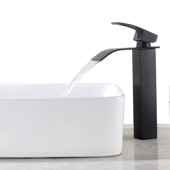 Auralum Mitigeur Robinet De Lavabo Cascade Noir Moderne Mitigeur Robinet Salle Bain Pour Vasque À Poser Robinetterie Convient Pour Le Lavabo