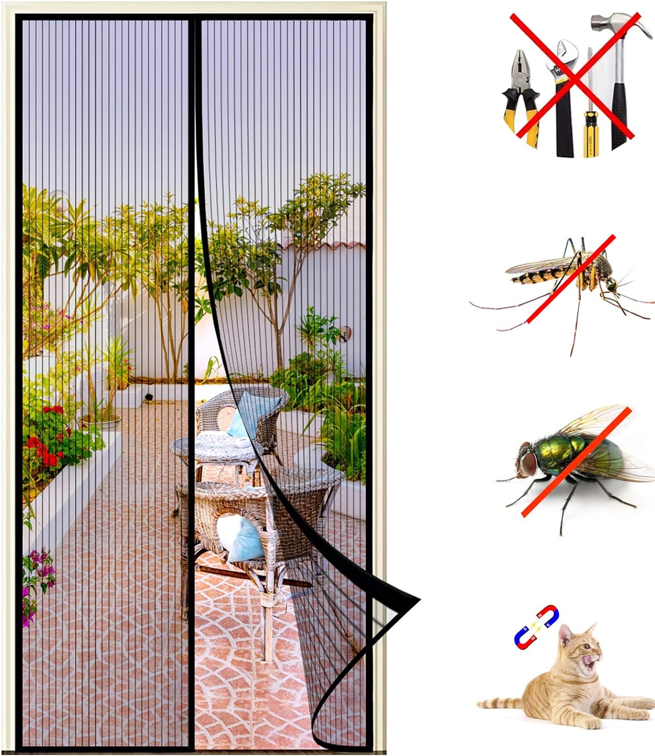 Moustiquaire Magnétique Pour Porte/fenêtre 85 X 200 Cm, Moustiquaire Auto-adhésive, Rideau Magnétique Anti-moustiques, Fermeture Automatique, Sans Perçage, Pour Porte/fenêtre (noir)
