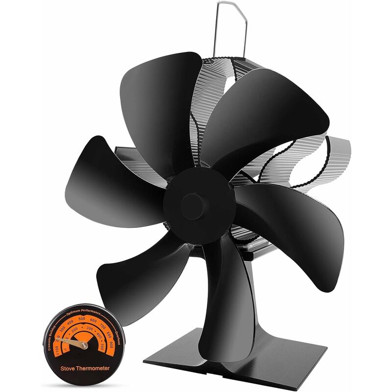Ventilateur Poele À Bois 6 Pales, Ventilateur De Poêle Avec Thermomètre, Ventilateur De Cheminée Alimenté Par La Chaleur Pour Poêle À Bois/cheminée/gaz/bûche/poêle À Granulés (noir)