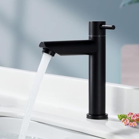 Robinet Lavabo Noir Mat En Inox – Finition Anti-traces – Débit 9 L/min – Poignée Monocommande – Installation Simple – Denuotop
