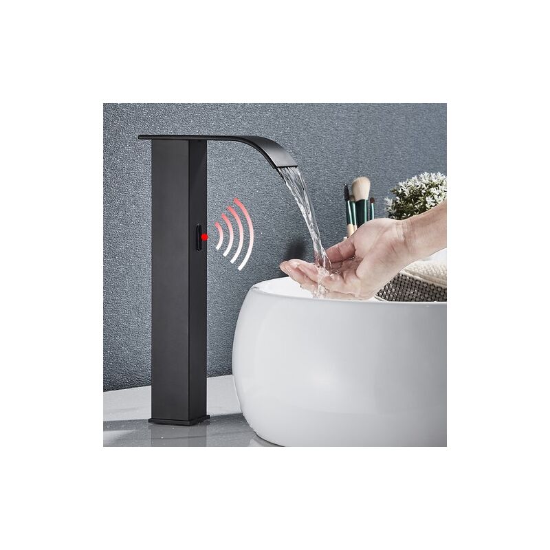 Mitigeur De Lavabo À Capteur Noir Infrarouge Automatique Mélangeur À Induction Robinet De Salle De Bain Robinet De Lavabo, Mitigeur Haute-arc Robinets Mitigeur Lavabo Levier Unique Salle De Bains Fonc