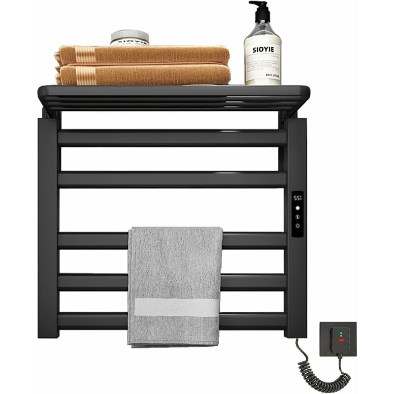Sèche Serviettes Électrique, 50x50cm Petit 100w Porte Serviettes Électrique Economie D'Énergie Avec Minuterie, Lcd Écran Tactile, Thermostat Ajustable, Pour Salle De Bain, Cuisine (noir)