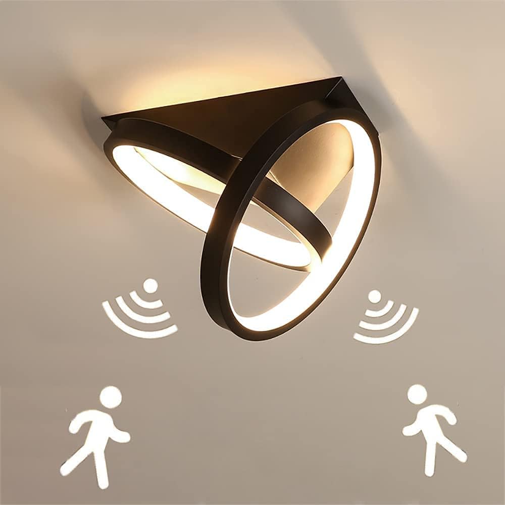 Plafonnier Led 26w Avec Détecteur De Mouvement Pour Couloir, Salon, Balcon, Noir, Blanc Chaud (3000k)