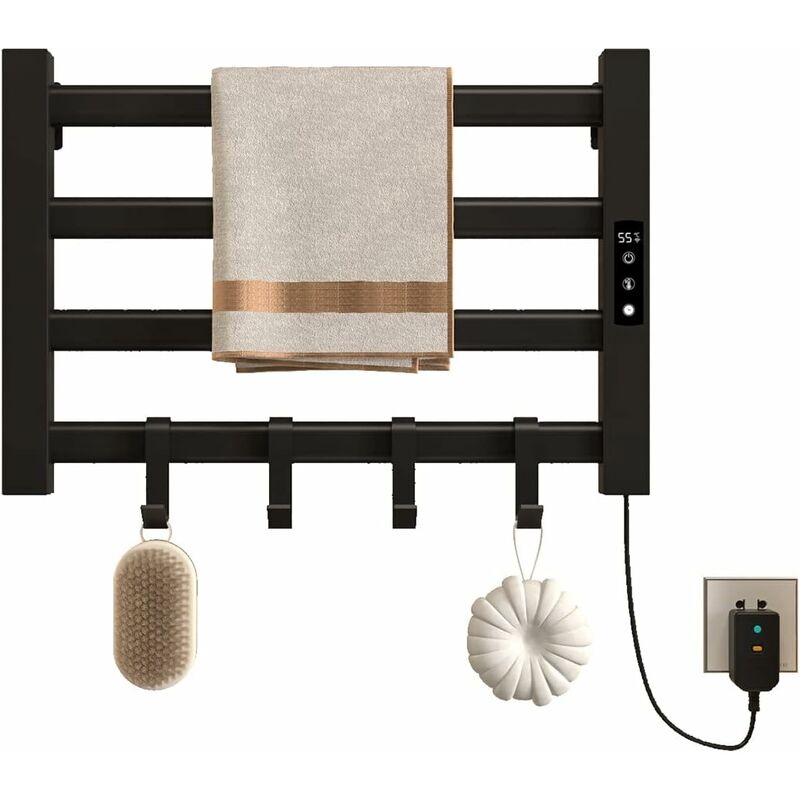 Sèche Serviettes Électrique, 55x35cm Petit 80w Porte Chauffe Serviettes Électrique Economie D'Énergie Avec Minuterie,lcd Écran Tactile,thermostat Ajustable,pour Salle De Bain Cuisine (noir)