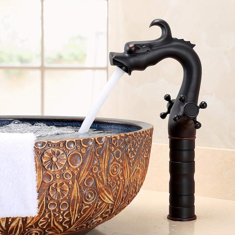 Robinet De Salle De Bain Antique En Laiton Noir, Mitigeur À Double Poignée Pour Lavabo Et Meuble-vasque Élégants.