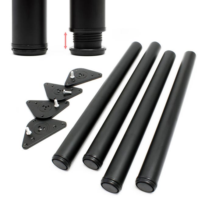 Pied De Table Acier Inoxydable Lot De 4 Pieds Noir Support De Table Réglable 710mm Ø60mm