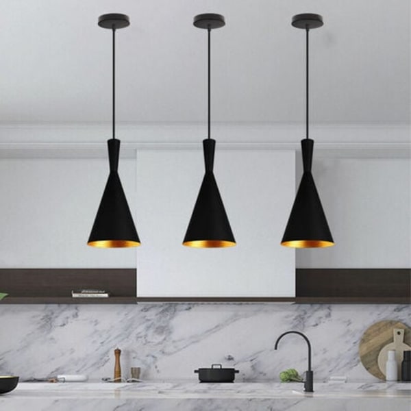Lot De 3 Suspensions Nordiques Modernes E27 En Métal Noir Pour Cuisine, Chambre, Café Ou Bar.
