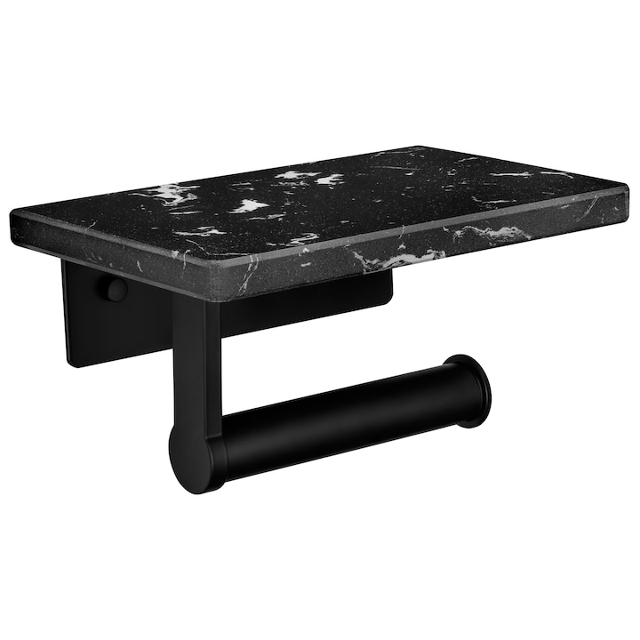 Porte-papier Toilette En Métal Avec Support En Marbre Pour Téléphone Portable, Serviettes, Noir