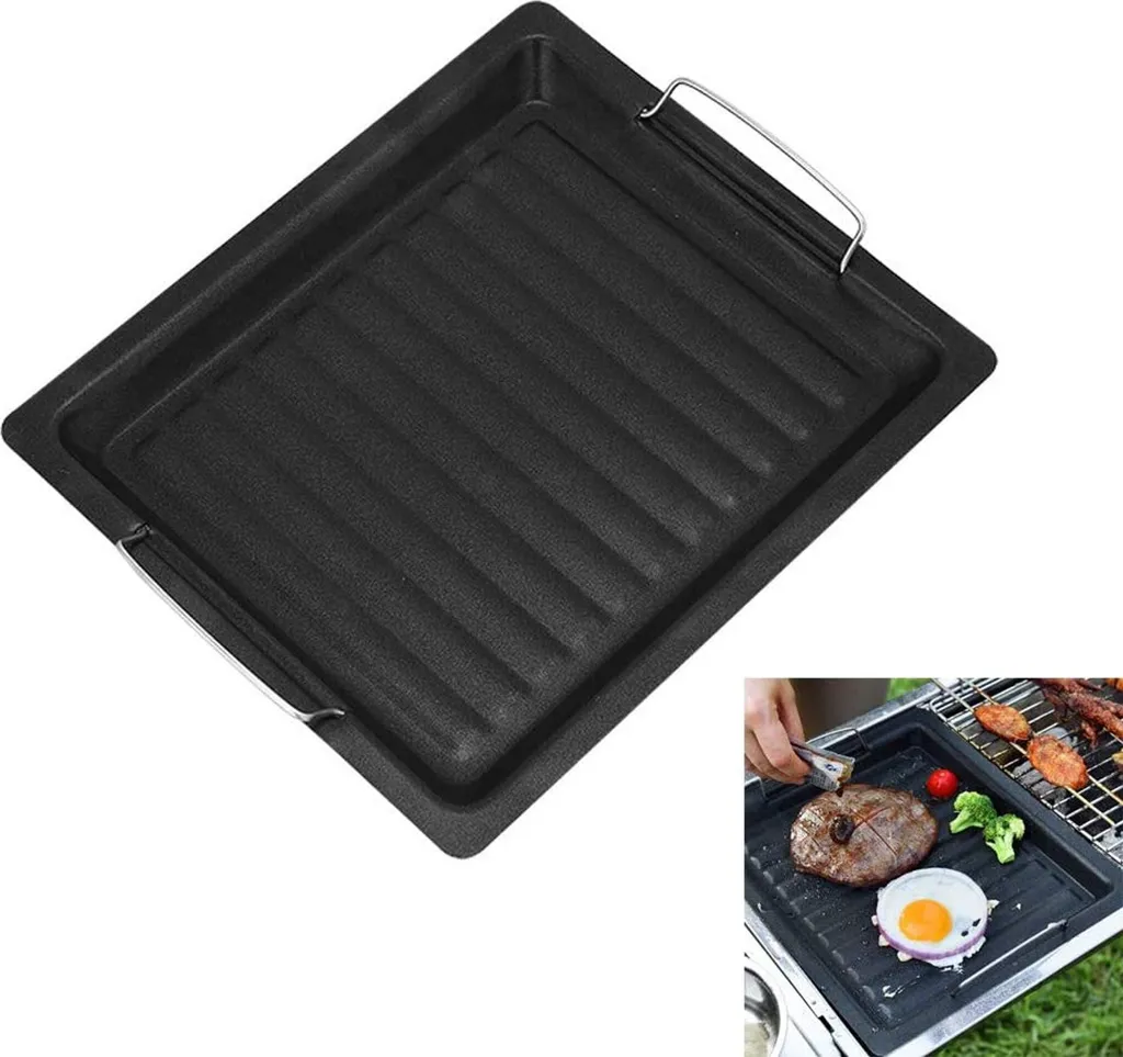 Bbq Grill Platte, Pfanne Grill Grillpfanne Kochen, Wendeplatte Gusseisen Pizzaplatte, Accessoires De Gril À Gaz Universels, Pour Le Camping En Plein Air, 25 30 Cm Noir