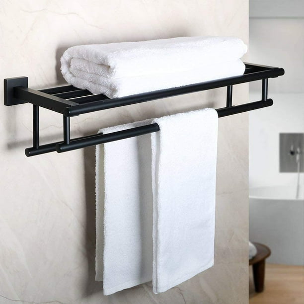 Porte-serviettes Mural Pour Salle De Bain Avec Deux Barres Porte-serviettes, En Acier Inoxydable 304 Noir Mat.