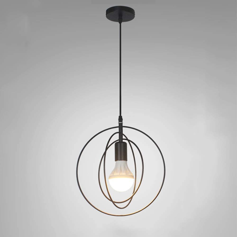 Industriel Suspension Luminaire Rétro Lustre Plafonnier Vintage Lampe Éclairage De Plafond Abat-jour En Métal Pour Restaurant Salon Chambre Cuisine Bar Couloir(noir,rond)