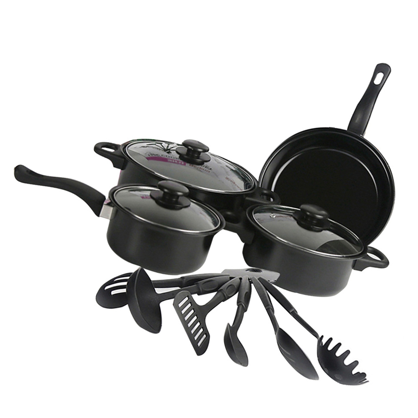 Ensemble De Casseroles Et Poêles, Ensemble De Cuisson Antiadhésif De 13 Pièces, Batterie De Cuisine À Induction Avec Poêles À Frire, Casseroles Et Marmite，noir