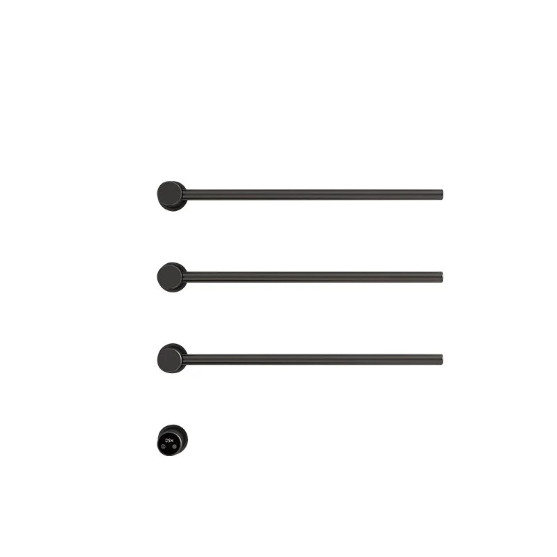 Sèche-serviettes Classique 3 Barres Noir Chauffant Automatique, Minuterie 1-24h, Thermostat 45°c À 70°c, Ipx4, Inox 304, Charge 20kg Consomme Seulement 1 Kwh Pour 32h D'Utilisation