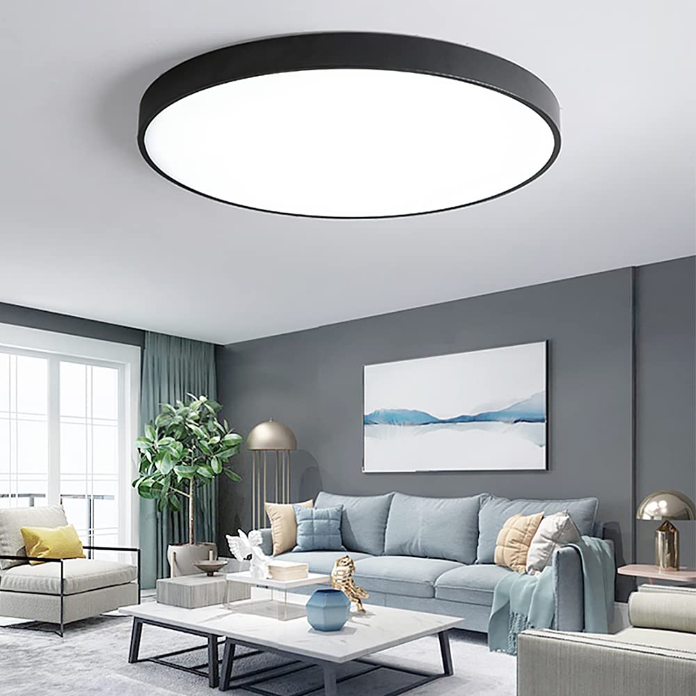 Plafonnier Led Noir Plat Rond Ø50cm 36w Plafonnier À Intensité Variable Avec Télécommande 3000k-6500k Blanc Chaud Blanc Froid Lampe Lumière Du Jour Pour Salon Chambre Enfants Bureau
