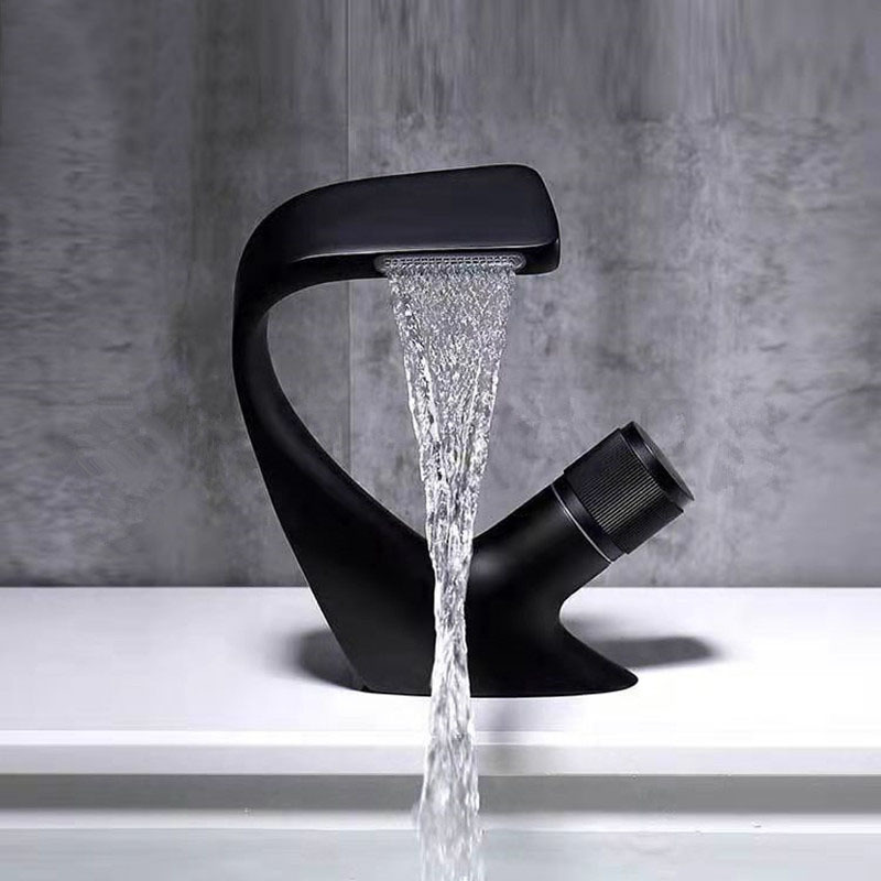 Robinet De Cuisine Robinet D'Évier De Salle De Bain Central Avec Robinet De Cygne Robinet D'Évier De Salle De Bain Cascade, Noir