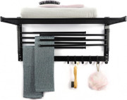Porte-serviettes Mural Aluminium Pivotant - Crochets Déplaçables Et Tablette À 90° - Sans Perçage - Gain De Place Buanderie Et Salle De Bains(60cm 7 Tiges Noir）