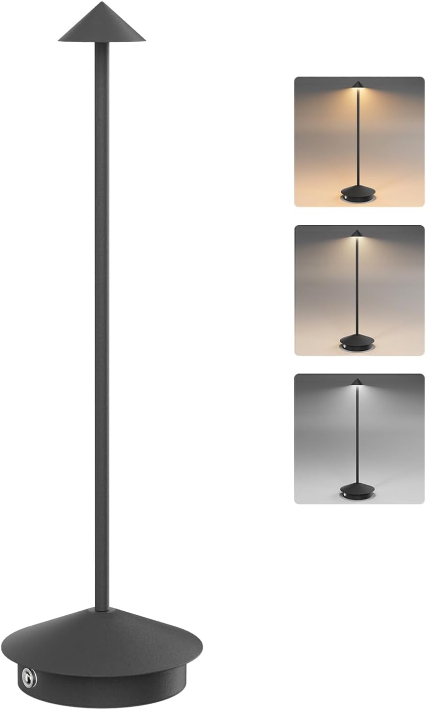 Lot De 2 Lampes De Bureau Led Alimentées Par Usb-c, Batterie 1800 Mah, Étanches Ip54, Portables, À Intensité Variable (3 Couleurs), Noires.