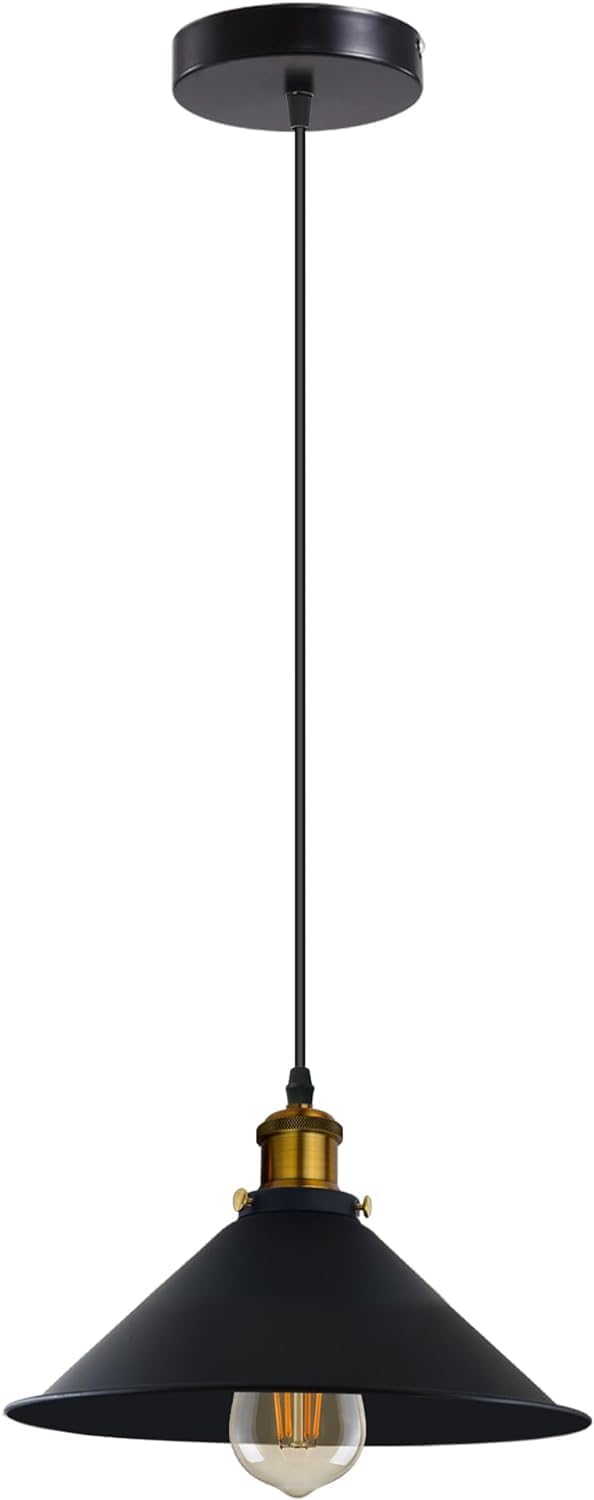 Lampe Suspendue De Ferme, Luminaires Suspendus Avec Abat-jour Conique En Métal Pour Couloir, Cuisine, Îlot, Salle À Manger, Salon (noir)