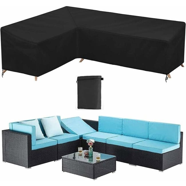 Housse De Canapé D'Angle De Jardin En L, 210d, Anti-uv Et Coupe-vent, Avec Sac De Rangement, Noire, Gauche, 222 X 286 X 78 Cm