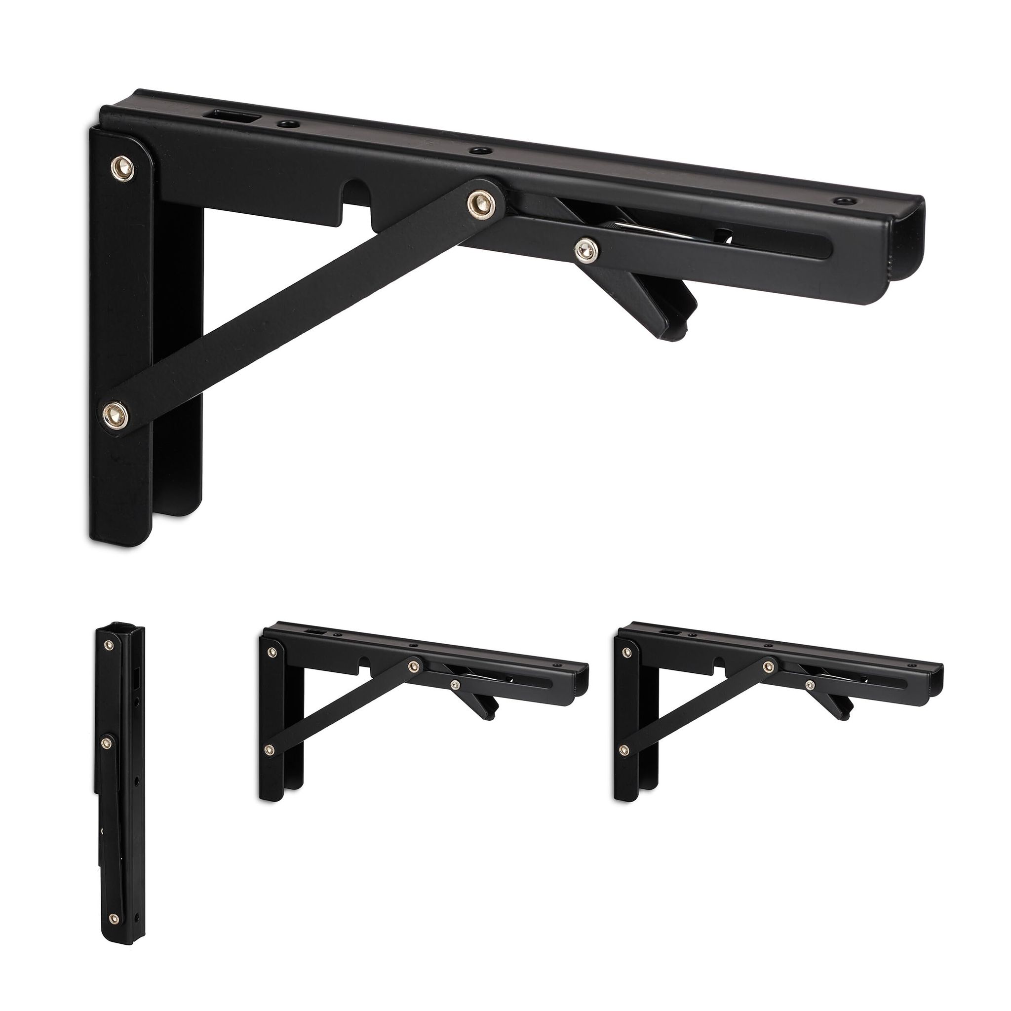 Lot De 4 Équerres Murales Pliantes En Métal Noir - Support Mural Réglable - Dimensions 11x3x20 Cm - Fixation Murale Robuste Pour Étagères Et Tablettes