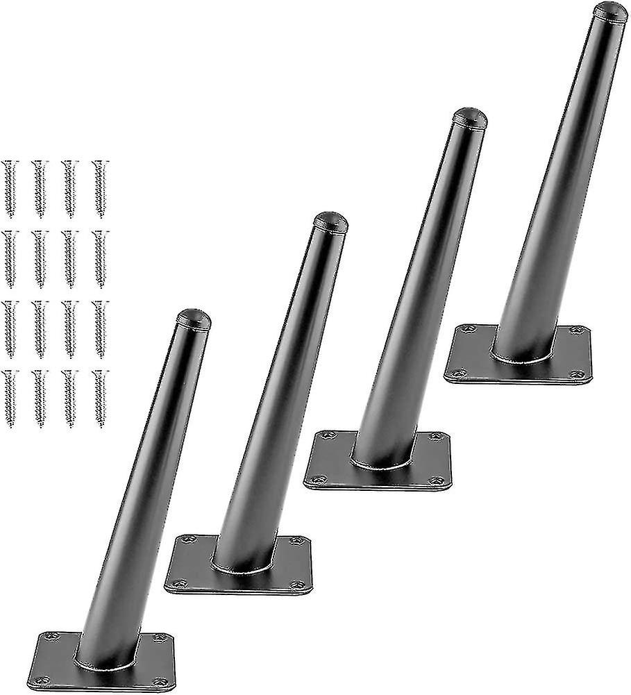 Lot De 4 Pieds De Meuble De 20 Cm (8 Pouces), Pieds Coniques Obliques En Métal Noir Mat, Style Milieu Du Siècle