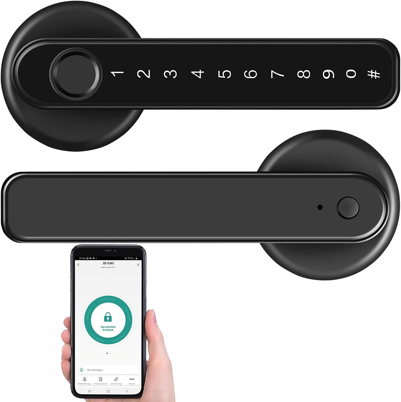 Poignée De Porte Connectée Tsz-800 Avec Scanner D'Empreintes Digitales Et Code Pin - Couleur Noire [visortech]