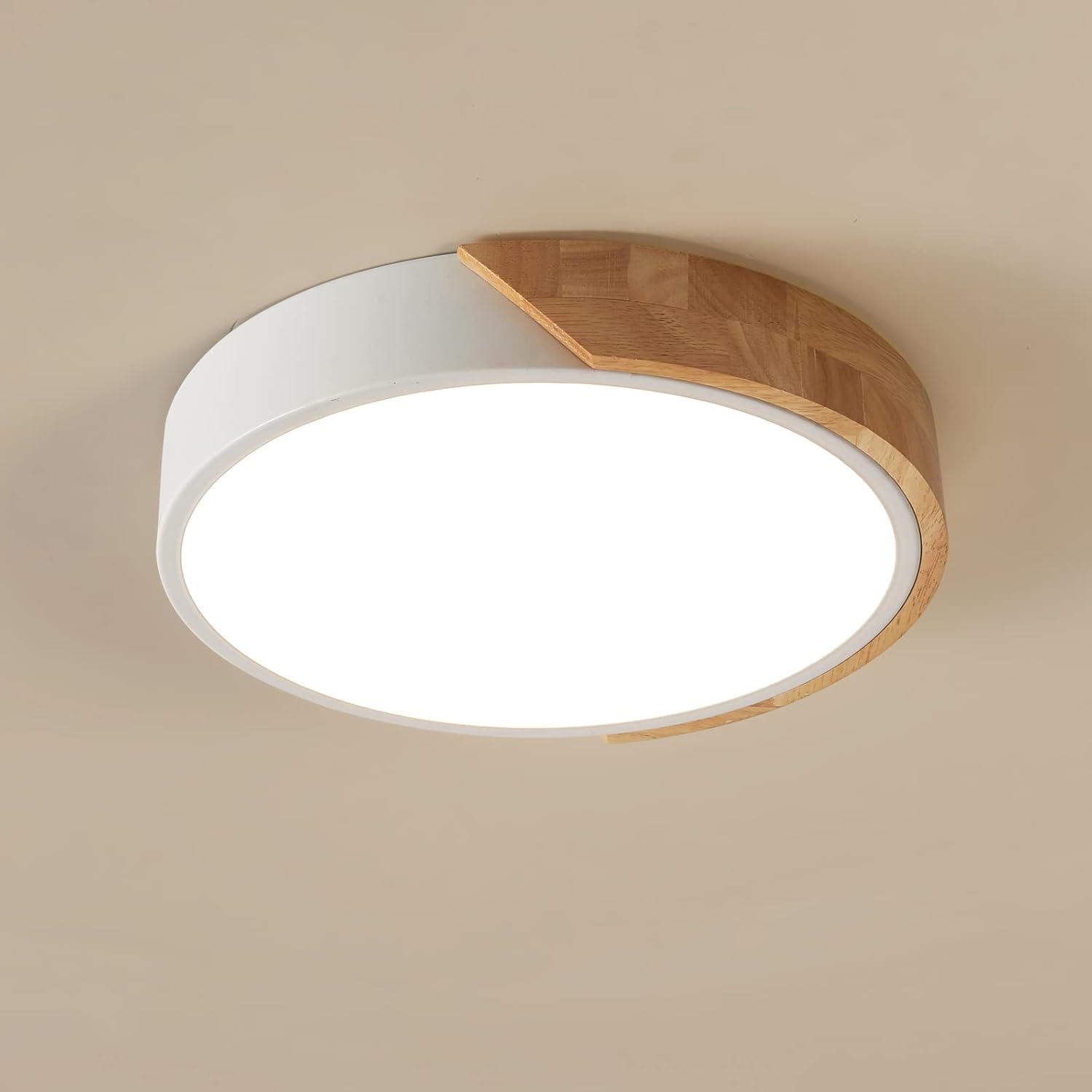 Plafonnier Led, 18w Plafonnier Encastré Noir Lumière Chaude 3000k Moderne Mince Rond Luminaire En Bois Pour Chambre Salon Cuisine Créatif Simple