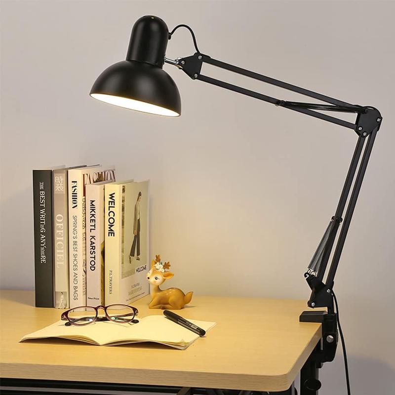 Lampe De Bureau Industrielle Noire, Base Solide Avec Pince, Articulée, Métal Vintage, E27, Chevet Et Bureau