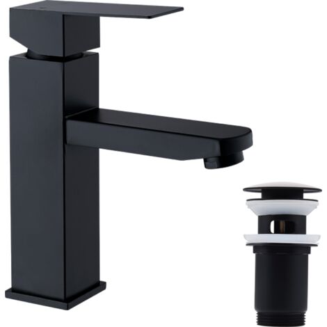 Homelody – Robinet De Lavabo Noir Mat En Acier Inoxydable – Bonde Pop-up À Encastrer – Débit 5 L/min – Hauteur 173 Mm – Installation Monotrou
