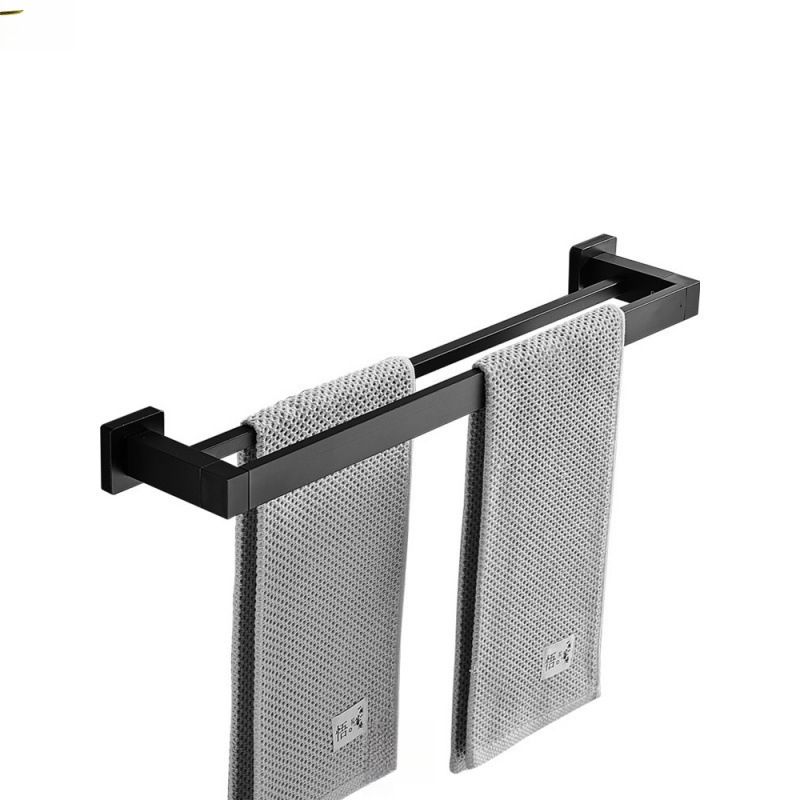 Porte-serviettes, Porte-serviettes Noir Mat, 50 Cm Porte-serviettes Double Pour Salle De Bain Porte-serviettes Mural