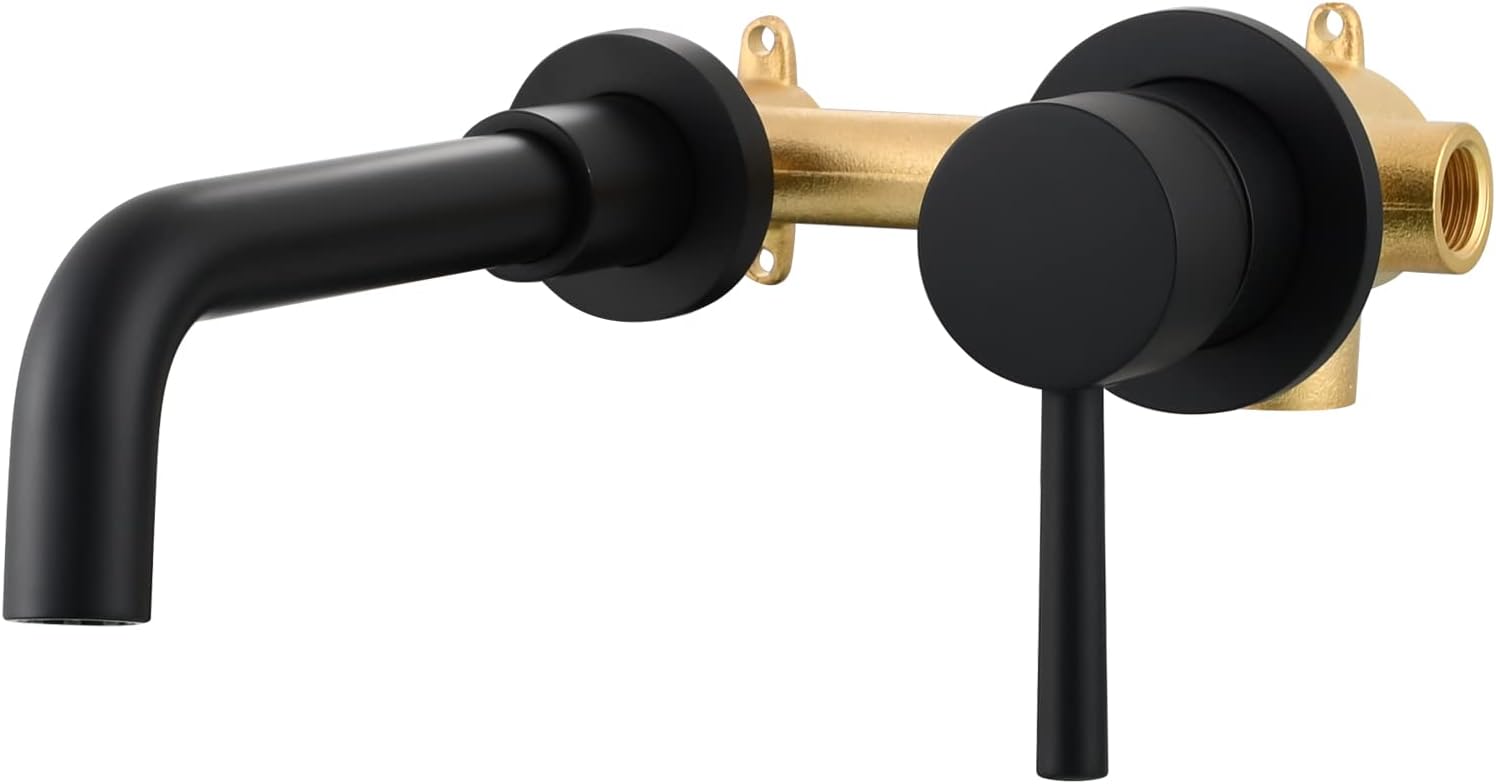 Mitigeur Lavabo Noir 2 Trous Robinet Mural Encastré En Laiton Eau Chaude Et Froide Pour Salle De Bain, Bb6083a