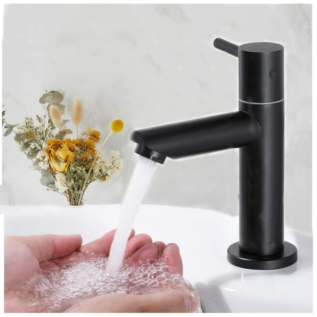 Cecipa Robinet De Lavabo Noir Robinet Pour Salle De Bain Robinetterie De Lavabo Avec Bec Robinet Seulemtent Pour L'Eau Froide