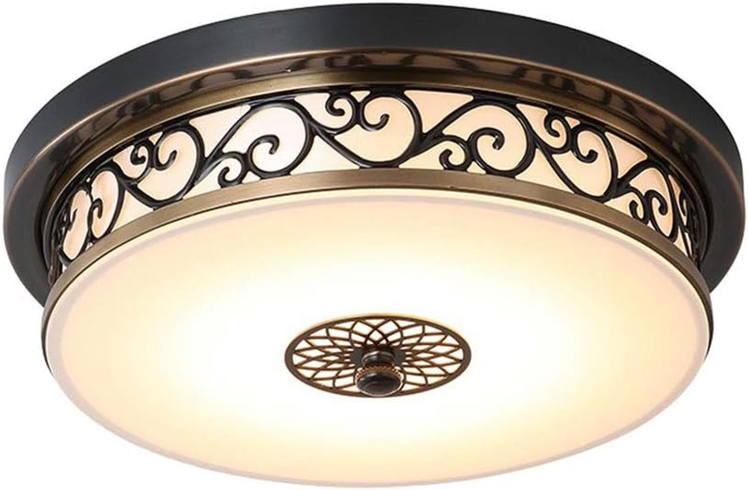18w Led Rétro Plafonnier Rond Antique Design Classique En Métal Verre Abat-jour Vintage Plafond Lamp 30cm，blanc Chaud，noir