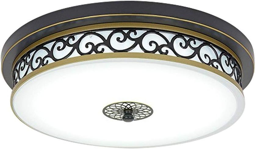18w Led Rétro Plafonnier Rond Antique Design Classique En Métal Verre Abat-jour Vintage Plafond Lamp 30cm,blanc Froid，noir