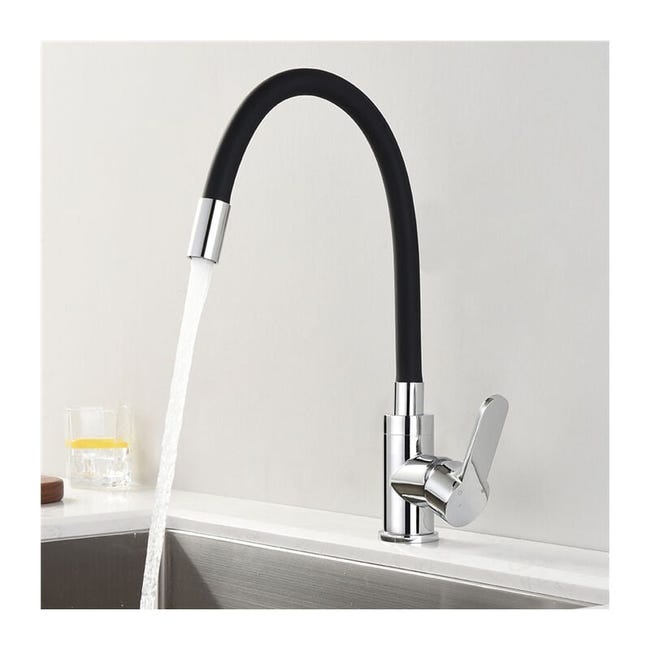 Robinet Cuisine Mémoire De Forme Mitigeur D'Évier Courbe En Silicone Noir Robinetterie Chromé Mitigeur Cuisine Flexion Arbitraire Pivotant 360° (sku Produit : 94940500 Sku Offre : Lehuamwj444)