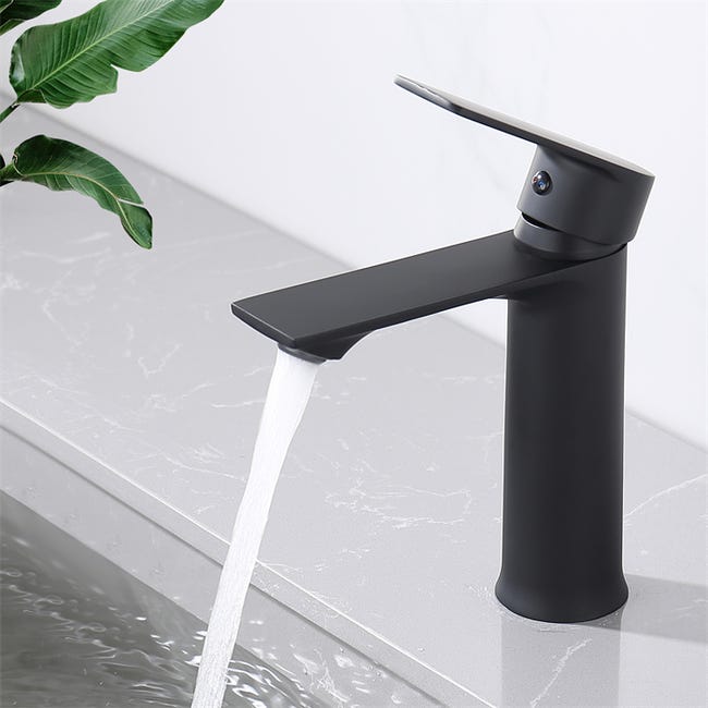 Robinet Salle De Bain Mitigeur Lavabo Noir Mono-trou Robinetterie Lave-mains Pour Salle De Bain En Acier Inox Design Elégant
