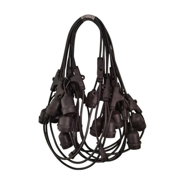 Guirlande Lumineuse D'Extérieur Noire Avec 20 Douilles E27, Câble Rond, Guirlande Lumineuse Rallonge, Câble De Raccordement, Longueur 10m.