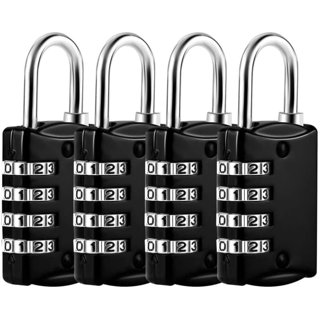 Lot De 4 Cadenas Code De 4 Chiffres, Petit Cadenas A Code College, Valise Avion En Métal Exterieur Pour Casier Bagage Gym (noir)