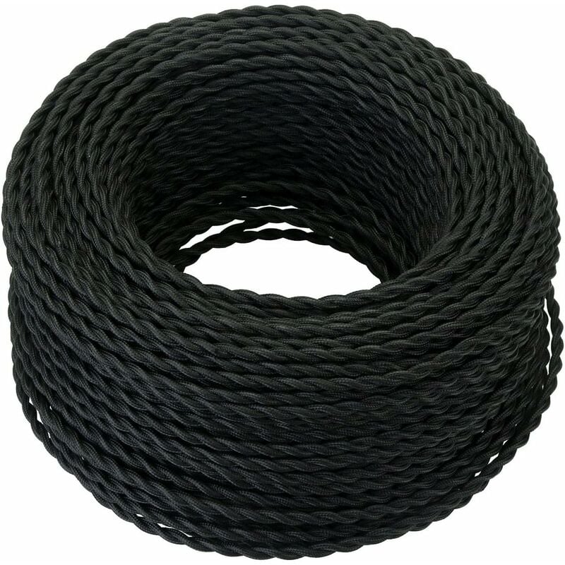 Câble Electrique Textile 10m，rétro Corde De Chanvre Tressé Torsadée Câble 2x0,75 Mm², 2 Fils Torsadés Toronnés，pour Diy Pendentif Lampe/noir