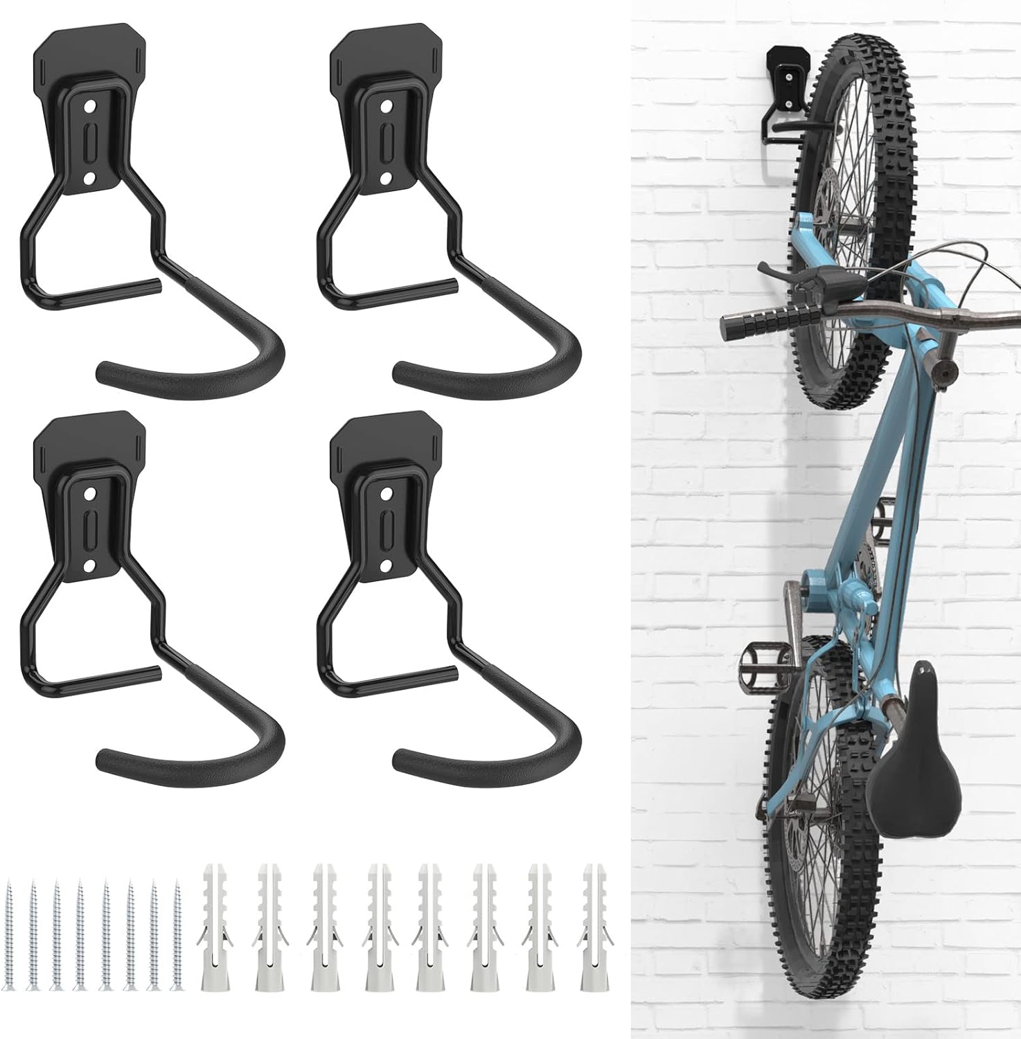 Ineasicer Lot De 4 Crochets Vélo, Supports De Cintre De Vélo En Fer, Support Mural De Rangement Pour Vélos Robuste En Forme De L, Support Vertical De Vélo Pratique Pour Maison Garage, Noir