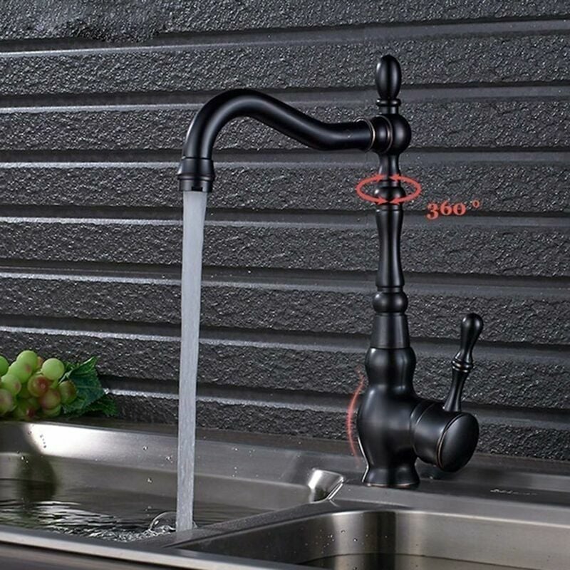 Robinet De Cuisine Noir, Bec Pivotant À 360°, Mitigeur Monocommande, Robinet De Cuisine Noir Vintage