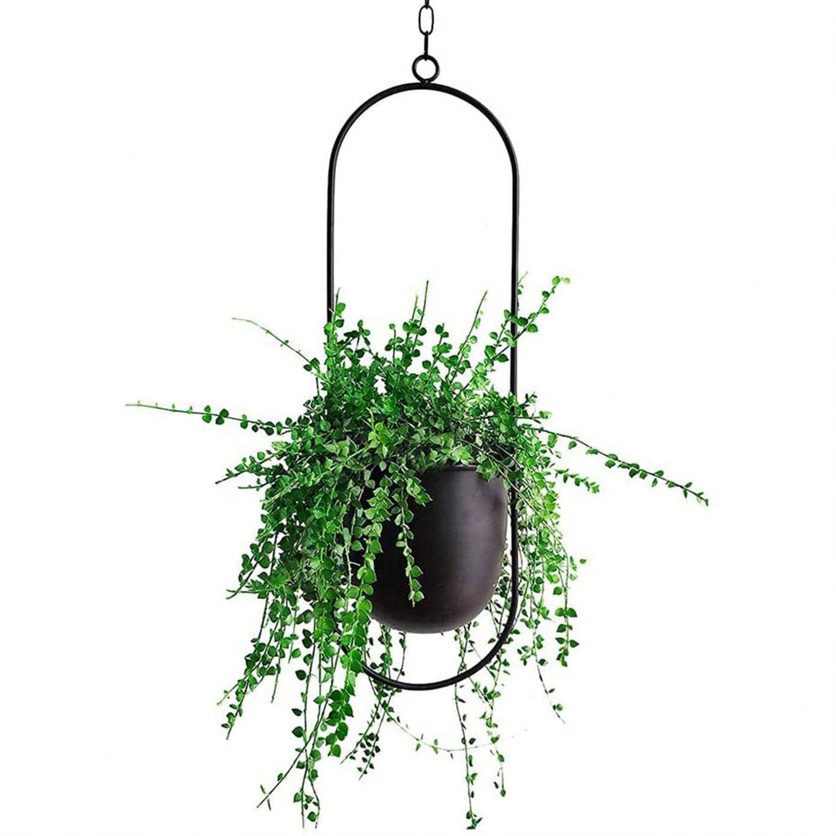 Pot De Fleurs Suspendu En Métal - Pot De Fleurs Suspendu - Pot De Décoration Suspendu Au Plafond - Pot De Fleurs (noir Ovale)