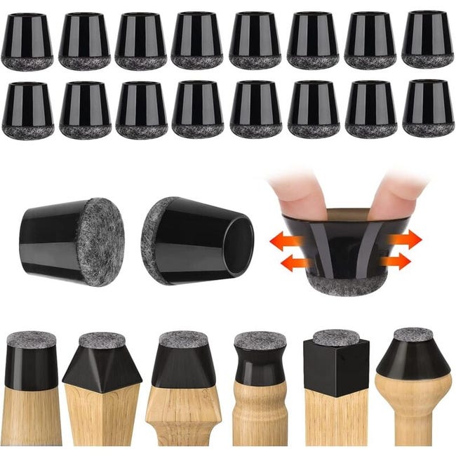 Lot De 32 Protège-pieds De Chaise, Petits Protège-pieds En Silicone Noir Avec Patins En Feutre, Silencieux (14-18 Mm)