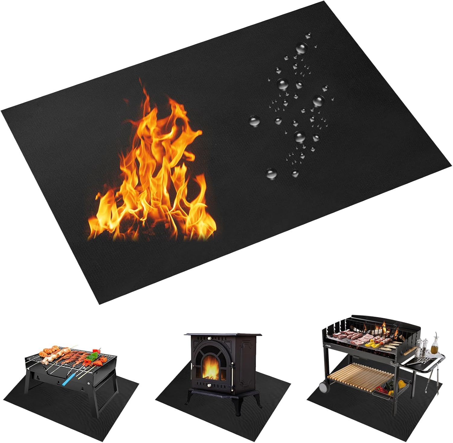 Tapis Ignifuge Isolant Thermique Noir, Résistant À La Chaleur Jusqu'à 1093°c, 152cm106cm