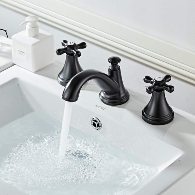 Mitigeur Robinet Lavabo Salle De Bain, Noir Mat, 2 Poignées 3 Trous