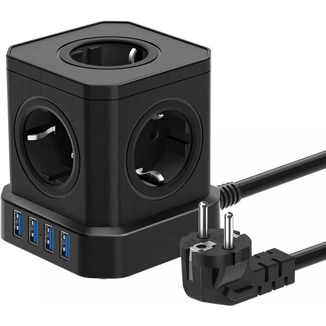 Multiprise Cubique 9 En 1 Avec Usb, 5 Prises (dont 4 Ports Usb), Parasurtenseur Avec Interrupteur Et Câble De 2 Mètres, Rallonge 4 000 W, Noir (sku Produit : 97445163 Sku Offre : Mwj25.9.17-14)