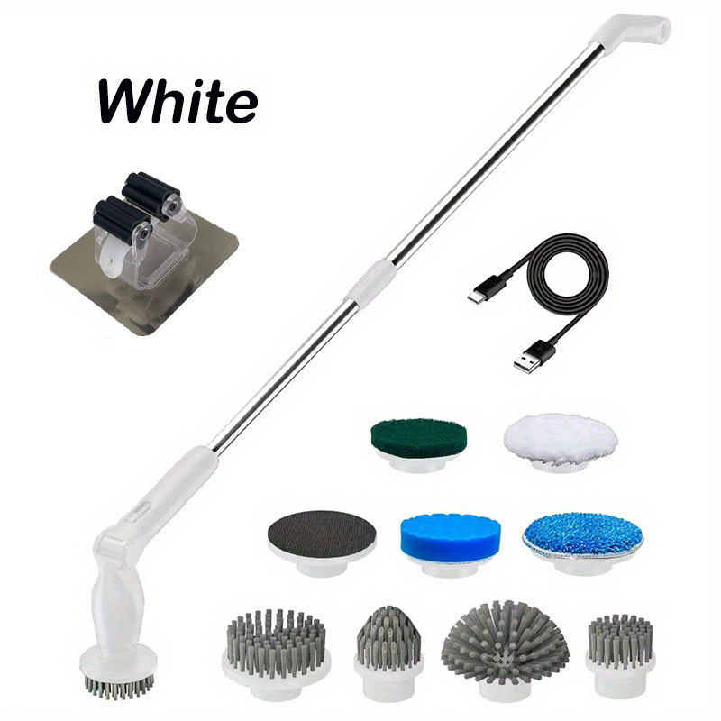 Nouvelle Brosse De Nettoyage Électrique, Brosse De Nettoyage Longue Rétractable Et Réglable, Brosse De Nettoyage Ymg-818，blanc
