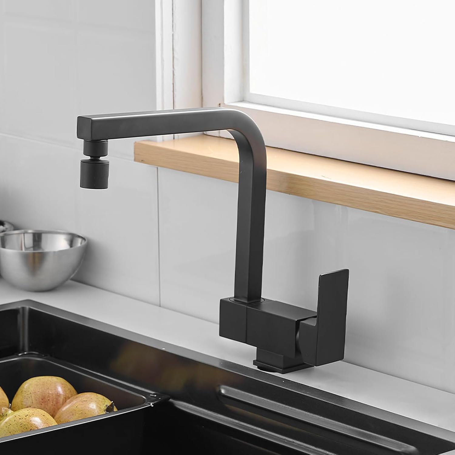 Robinet De Cuisine - Mitigeur Robinet - Rabattable - Rotation À 360 ° - Mitigeur Eau Chaude Et Froide - Noir