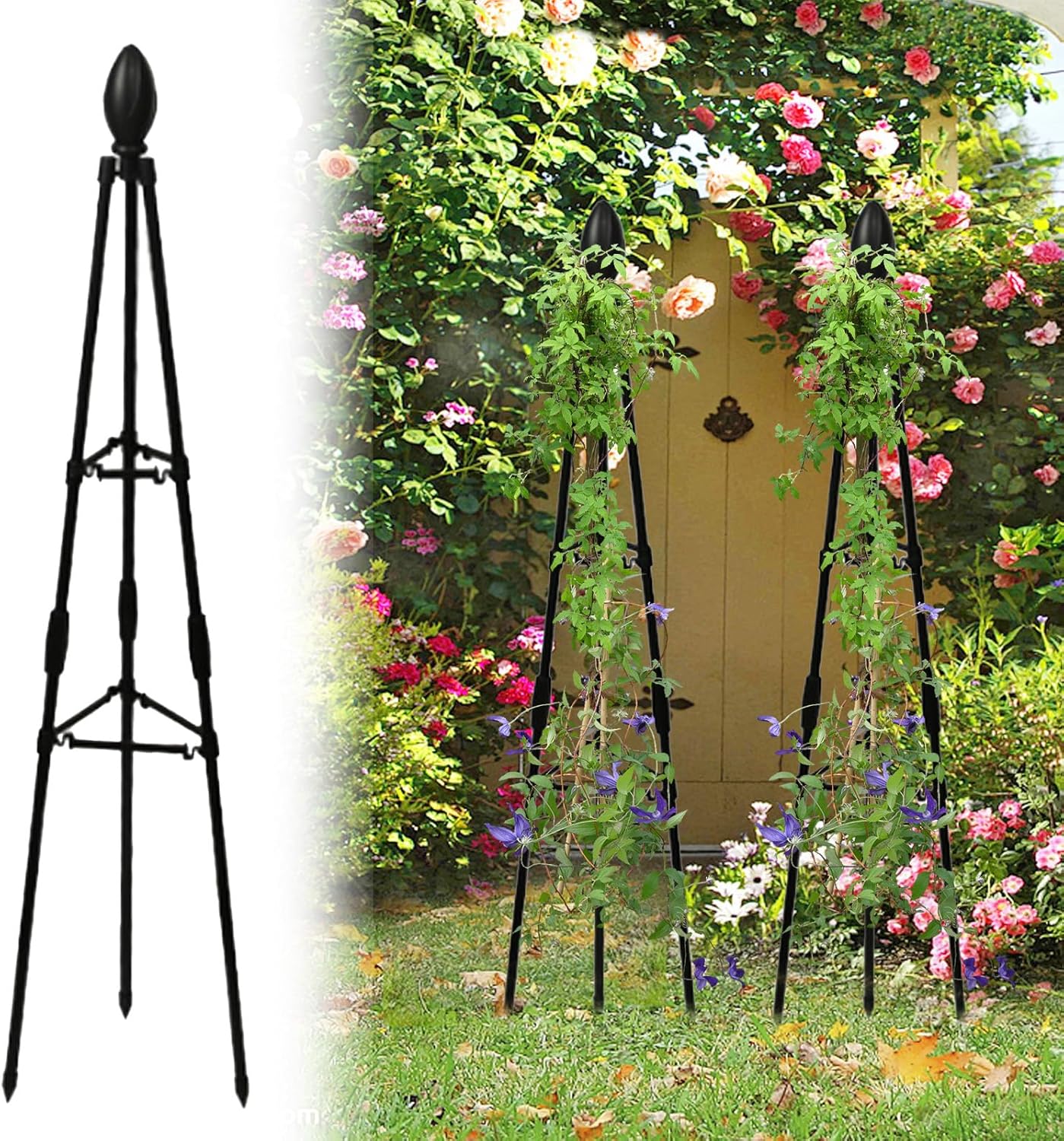 Treillis Obélisque Rectangulaire En Métal Noir De 160 Cm Pour Plantes Grimpantes, Support De Plantes Pour Vignes Et Fleurs, Tour De Cage À Tomates